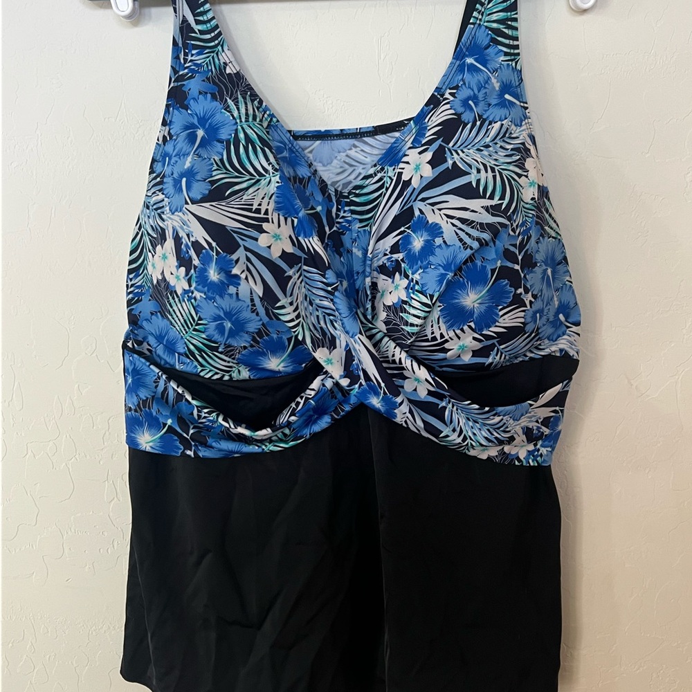 Floral Blue and Black Tankini Top